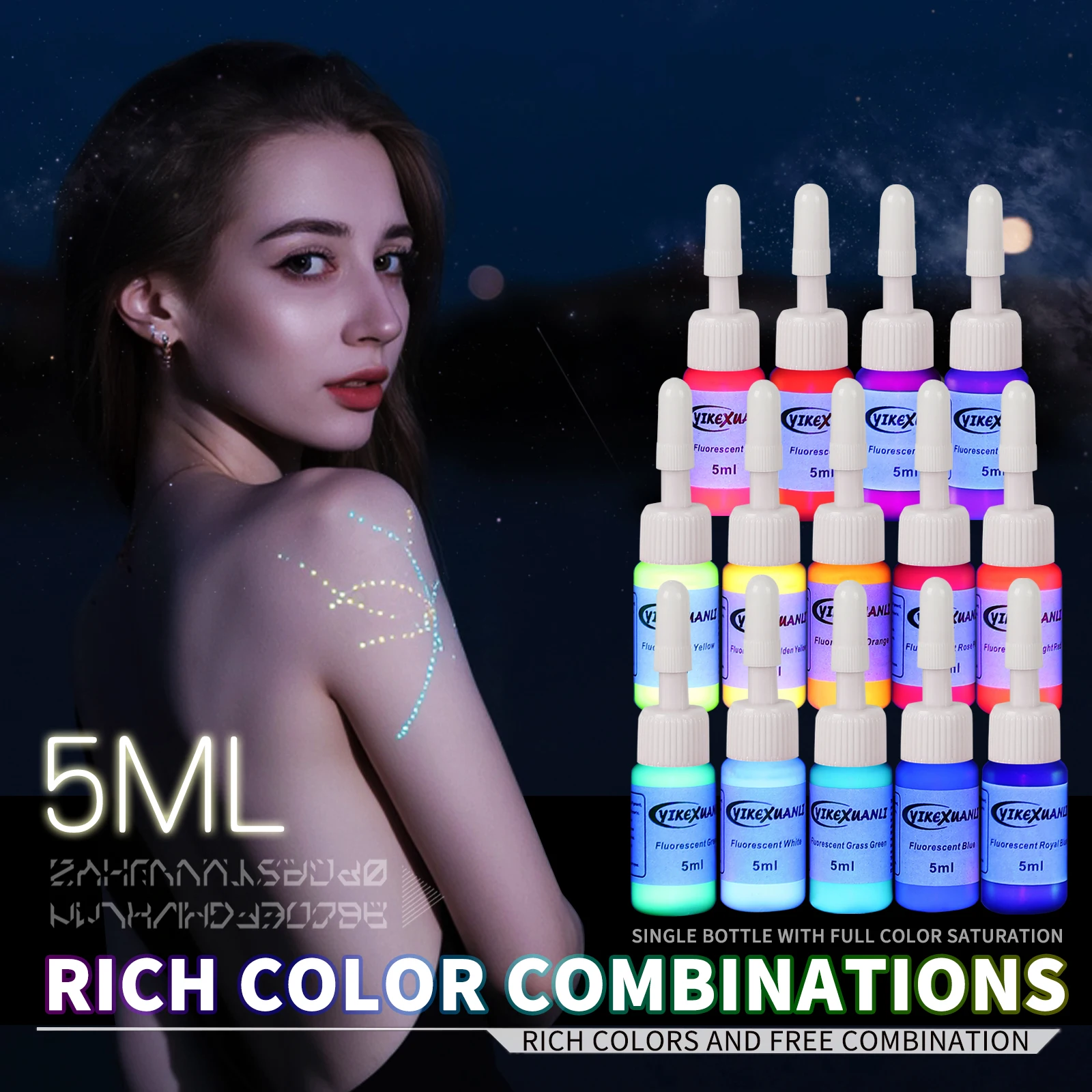 

Fluorescent Tattoo Ink Kit 14Color Fluorescent Tattoo Ink Kit Safe Non-toxic Fluorescent Ink Stylish Body Art Ink Kit That Glows