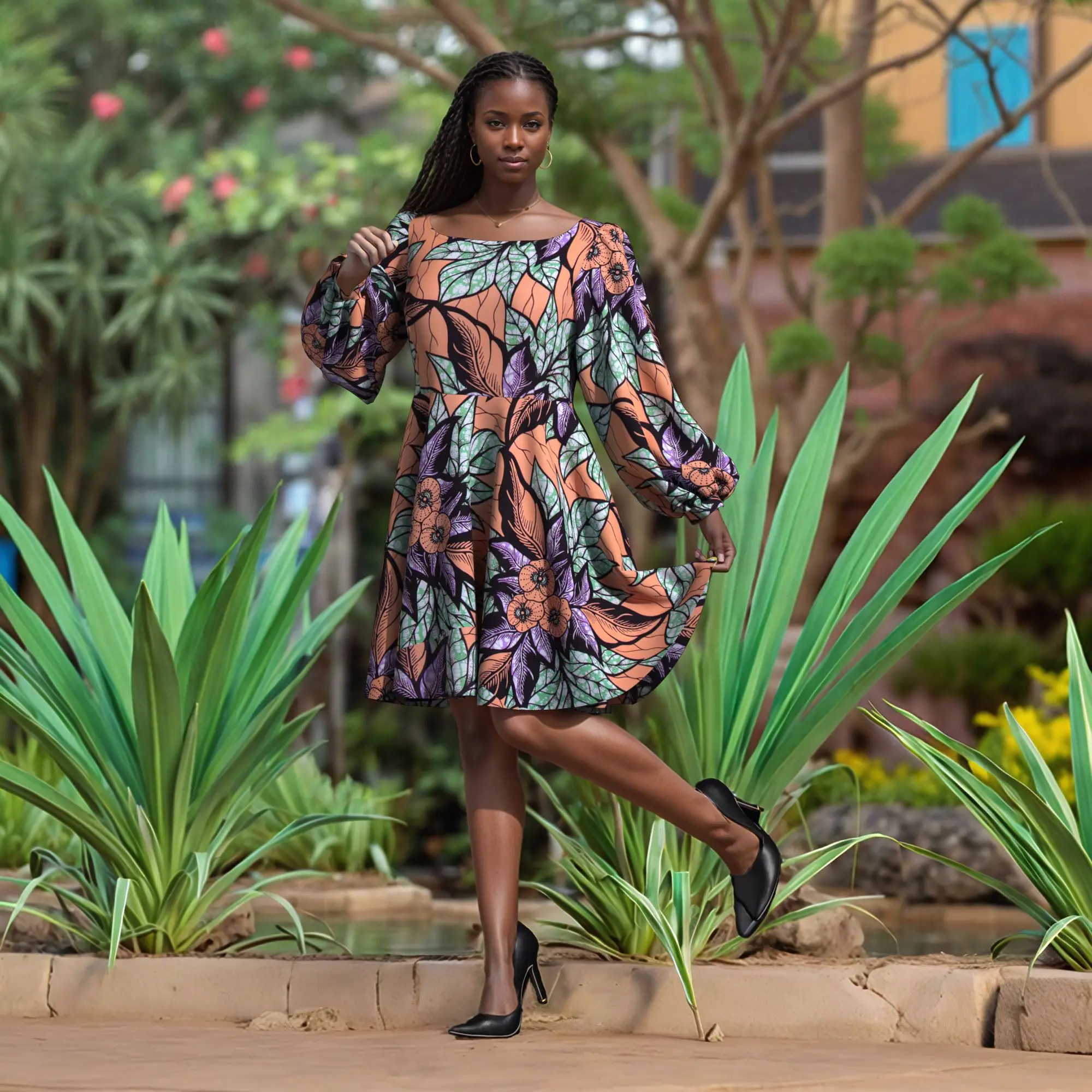 

African Dresses for Women Dashiki Long Sleeves Autumn Commuting Dress Africa Style Clothing WY11113