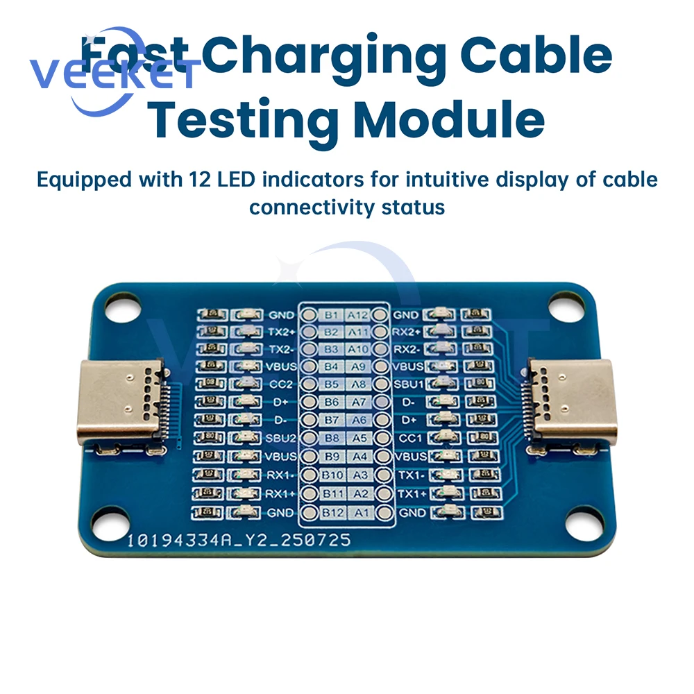 

Dual Headed Type-C Fast Charging Cable Detection Module Powered by CR2032 Button Battery C to C Cable Self-Diagnostic Tool