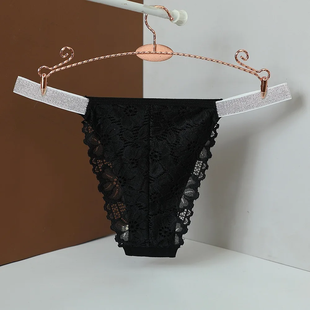 Culotte respirante en dentelle de cristal pour femme, sous-vêtement en coton transparent, string en biscuits, culotte en maille taille basse, cadeaux