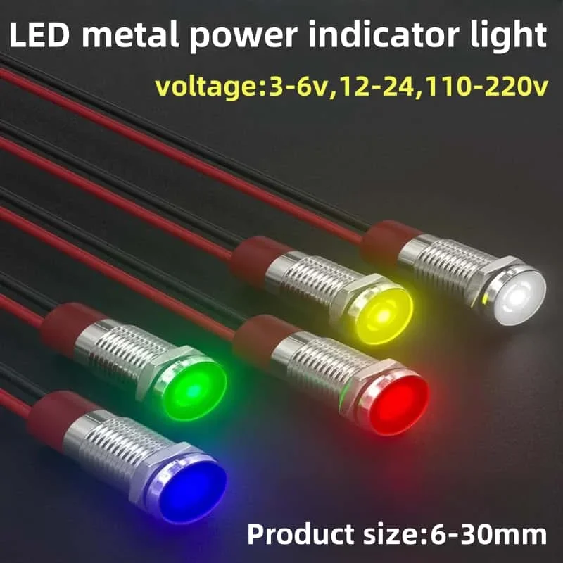 5PCS 6/8/10/12/16/19/22mm Metal LED Warning Indicator Light Signal Lamp Pilot Wire 3-6 12-24 110-220V Waterproof IP65 Red Yellow