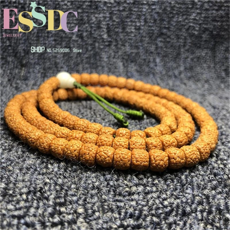 Trendy 108 Tibetan Yellow-skinned Rudraksha Dragon Scale Pattern Bodhi Seeds 6*8mm Female Buddha Beads Prayer Bracelet Dropship