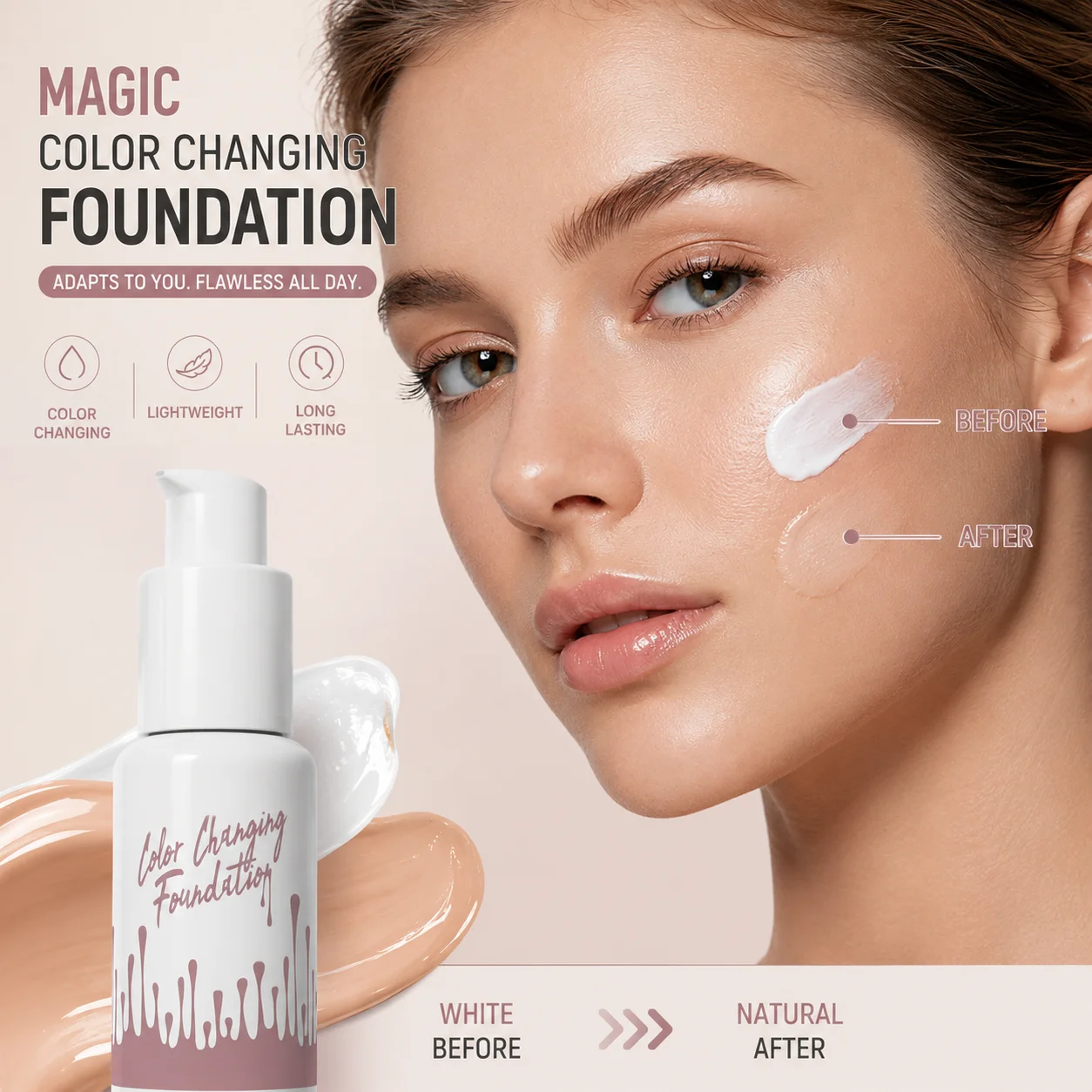 Magic Color Changing Foundation 30ml Long Lasting Soft Matte Tone Matching Lightweight Hydrating Coverage Flawless Makeup Base