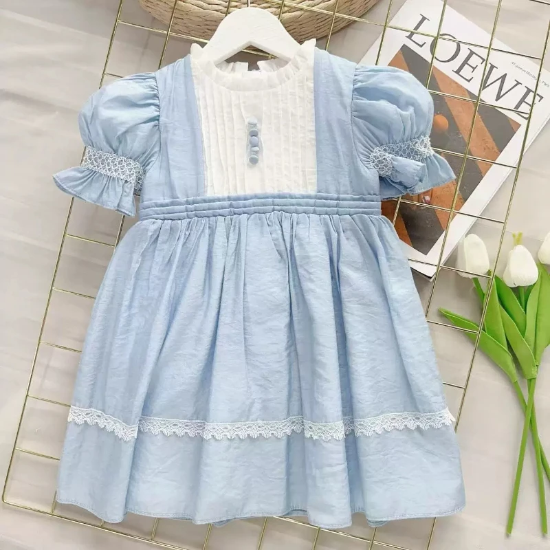

Летние детские платья для девочек с цветочным узором, милые синие бутик-платья для девочек, праздничные и свадебные наряды, качественная модная одежда высокого качества