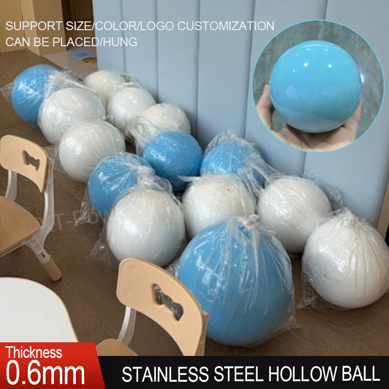1/2/5Pcs Thick 0.6mm Sky Blue 304 Stainless Steel Hollow Ball Diameter 38-300mm Christmas Decorative Glossy Place/hanging Ball