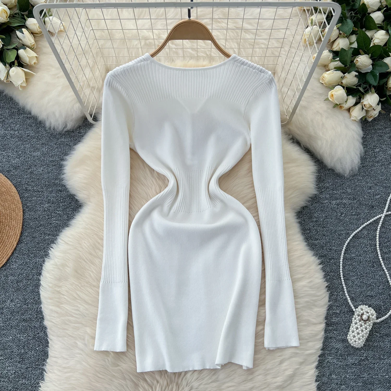 Branco moda botões mini vestido outono inverno manga longa preto camisola vestido vintage cintura fina bodycon vestidos de festa curtos