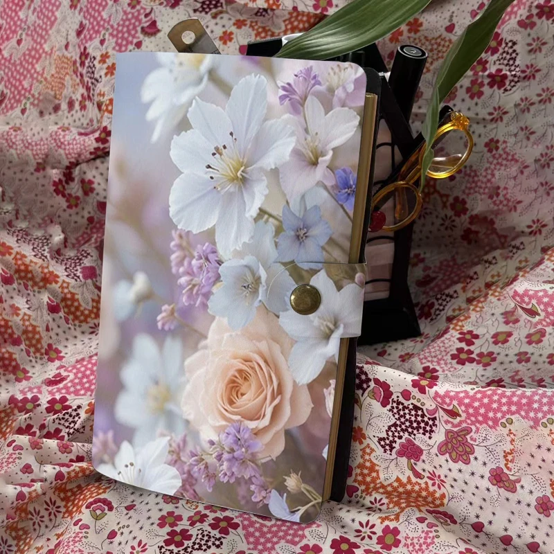 

Elegant Blooming Floral Rose Pattern Detachable Binder Notebook Cover Reusable Loose Leaf Planner Shell Cute Stationery Gift for