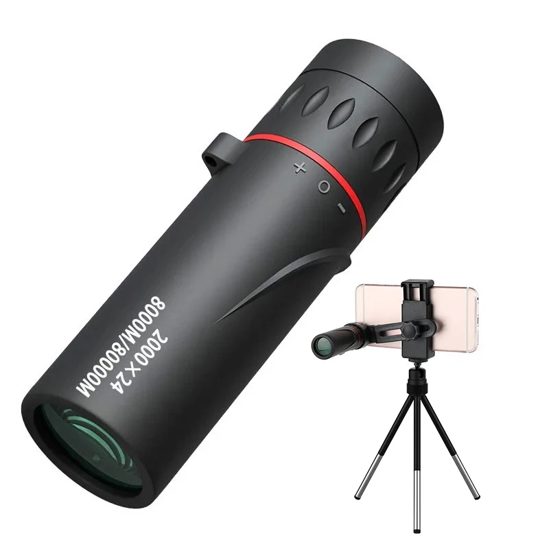 Telescópio Monocular HD com Suporte, 2000x24, Mini, Portátil, Celular, Ao Ar Livre, Camping, Caça, Observação de pássaros