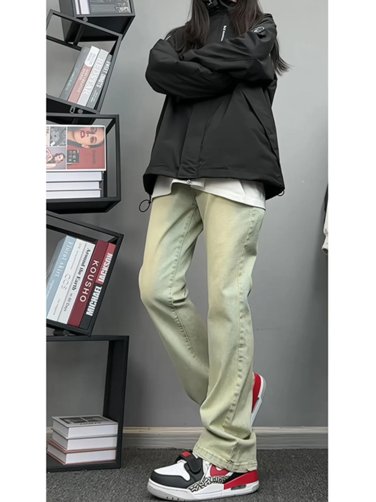 

Мужские джинсы Cleanfit цвета желтой глины, весенние, с высокой талией, в американском уличном стиле, слегка расклешенные, прямого кроя