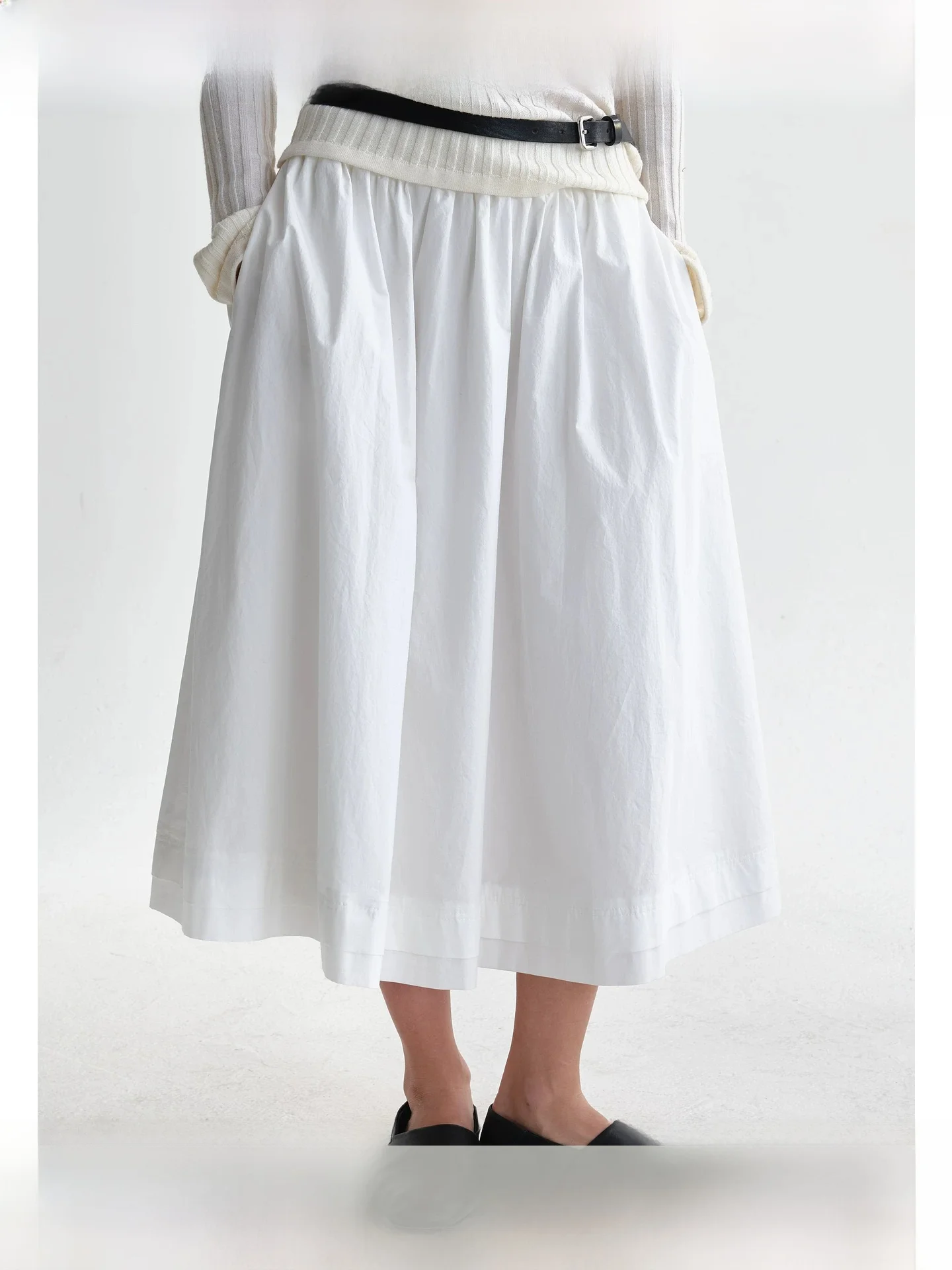 

Planites Elegant Lightweight Pure Cotton Material White Double Layer A-Line Skirt High Waist Loose Fit Summer Collection