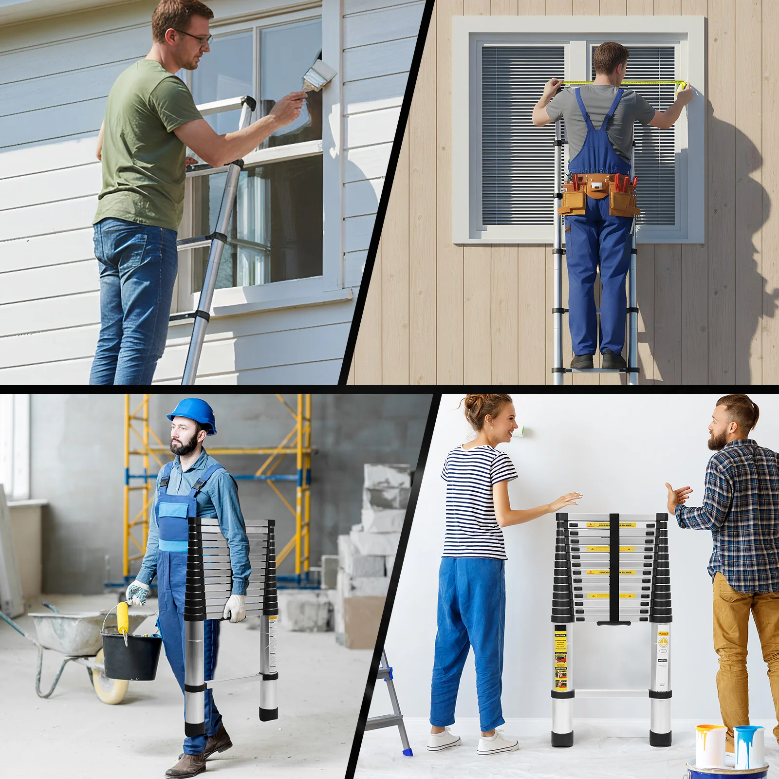 

Усиленная односекционная лестница 4,4 м с 2 треугольными стабилизаторами, складная, противоскользящая, для телекоммуникационных работ