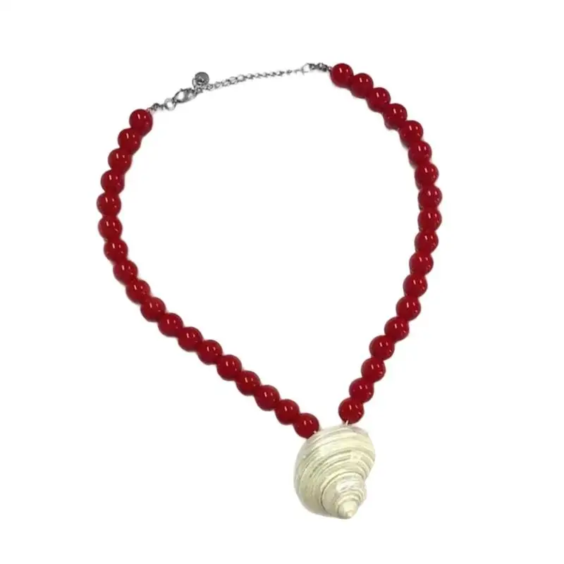 31BB Shell Necklace with Glass Beads/Adjustable Rope Detail Versatile Jewelry Gift