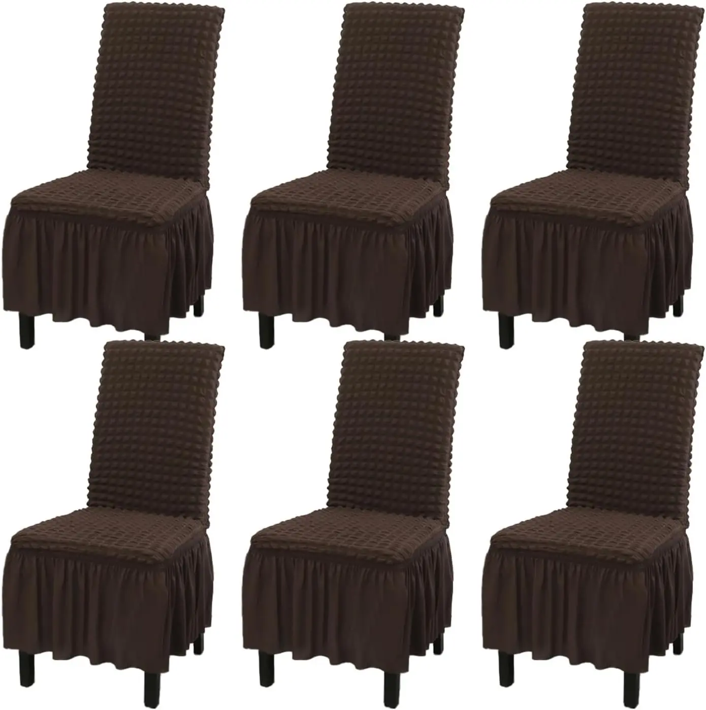 

Stretch Washable Chair Covers For Dining Room Set Of 6 Removable Chair Covers With Skirt Kitchen Chair Protector Cover (Coffee,