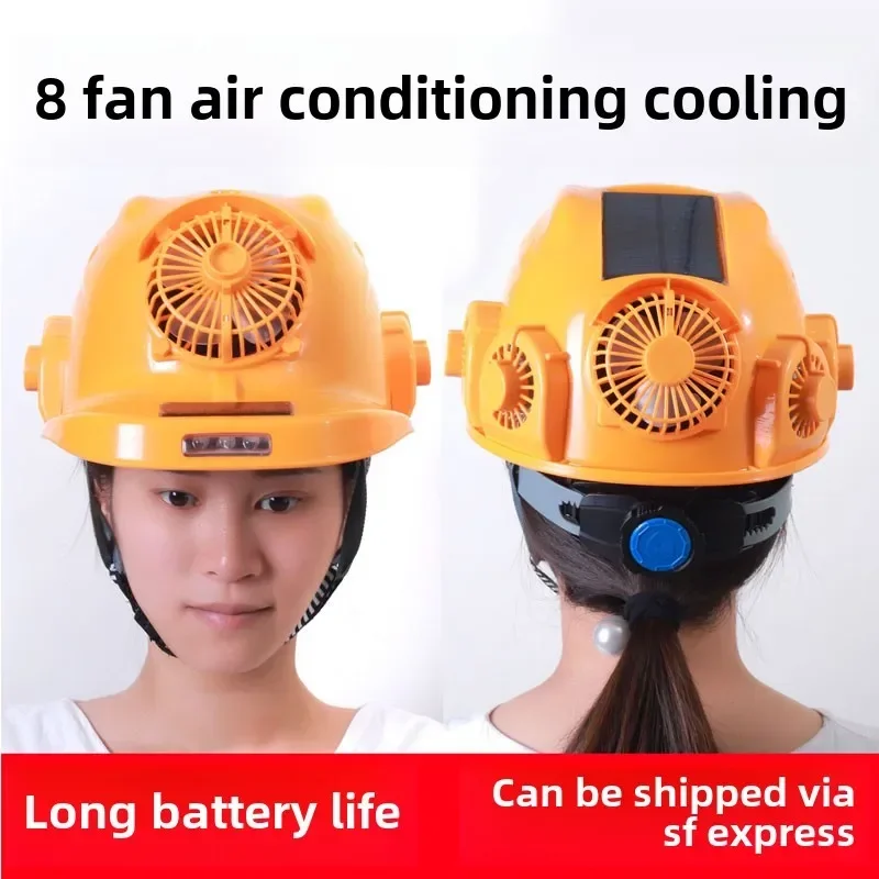 Solar hard hat with fan Built-in air  Refrigeration construction site helmet Summer sun protection Charging cooling hat