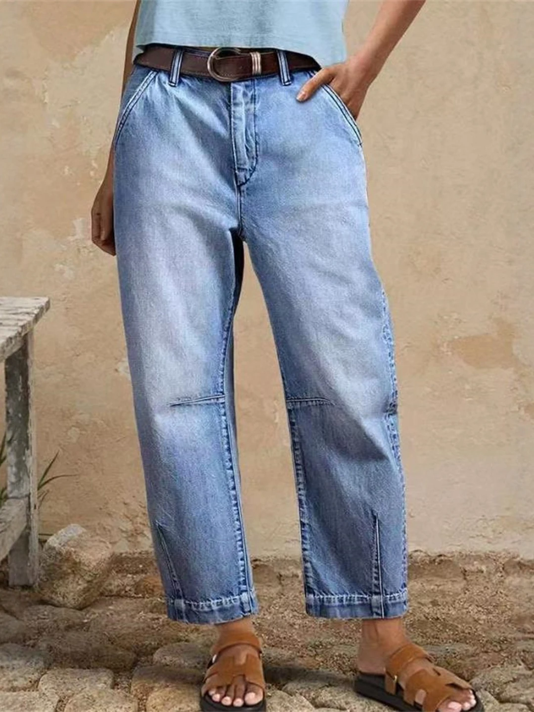 

Faionable Loose Casual Banana Jeans Women's Curved Knife Long Jeans Straight Leg l Waist Medium Stretch Denim Pants