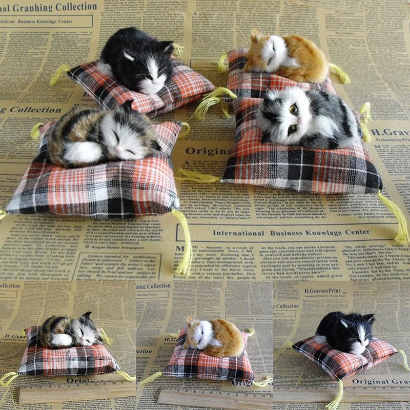 Artificial Mini Sleeping Cats on Cloth Pad Plush Simulation Lying Cats Doll Ornaments Children\'s Gifts Home Decoration