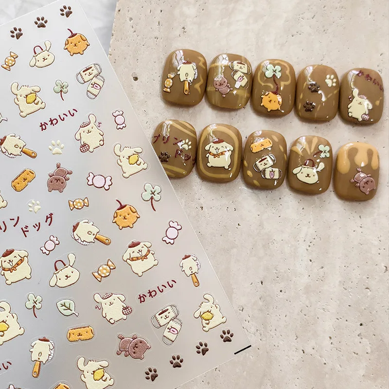 Sanrio New Craft Pompom Purin Three-dimensional Nail Sticker Cute Dog Manicure Sticker Jewelry Birthday Holiday Gift