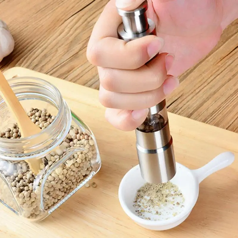 

Manual Salt Grinder Stainless Steel Small Salt Grinder Push Button Grinding Tool Labor-Saving Cumin Mill Push Button Grinder