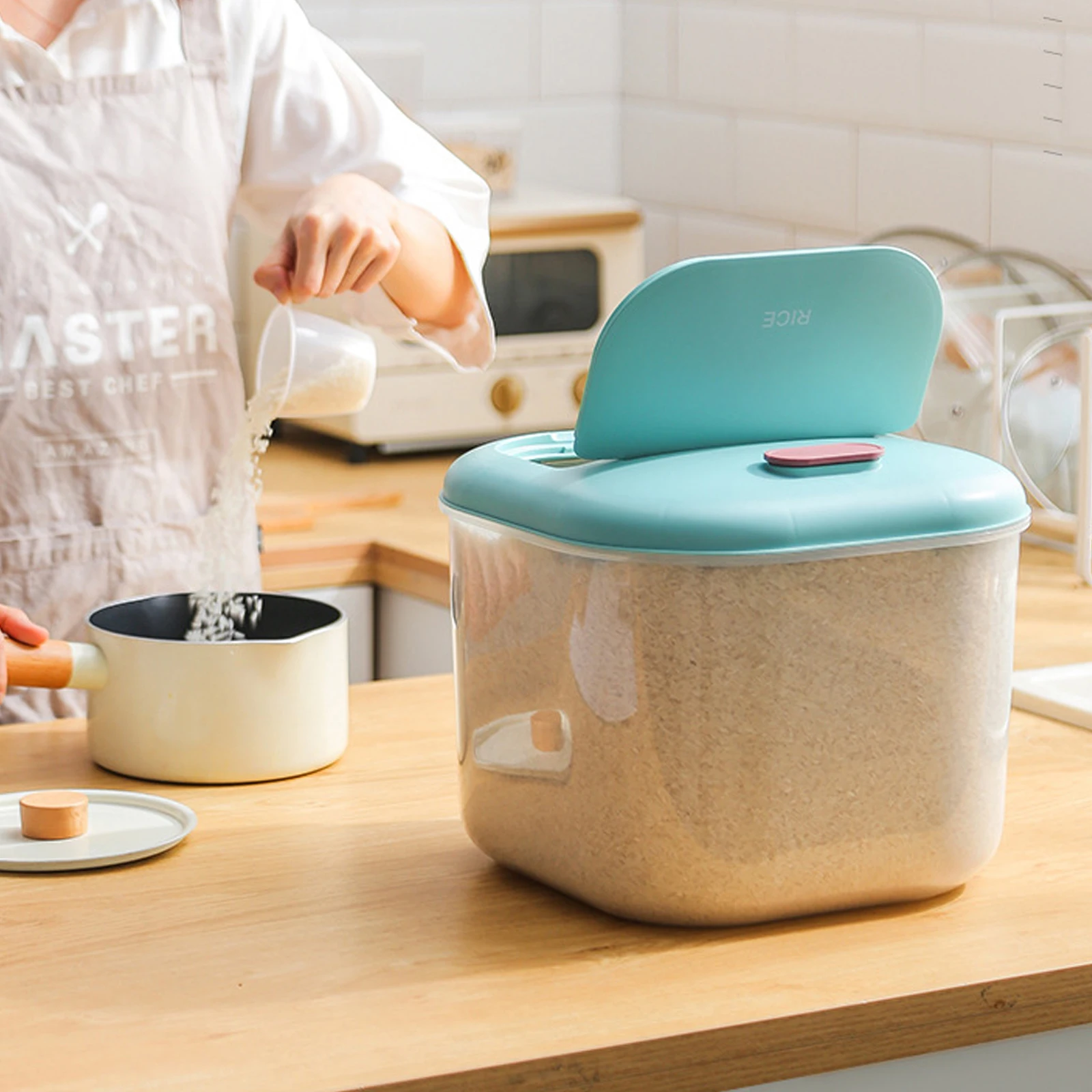 

Plastic Rice Bucket Storage Container Large Capacity Grain Case Blue Sealed Holder Moisture Proof Insect Proof Kitchen Storage