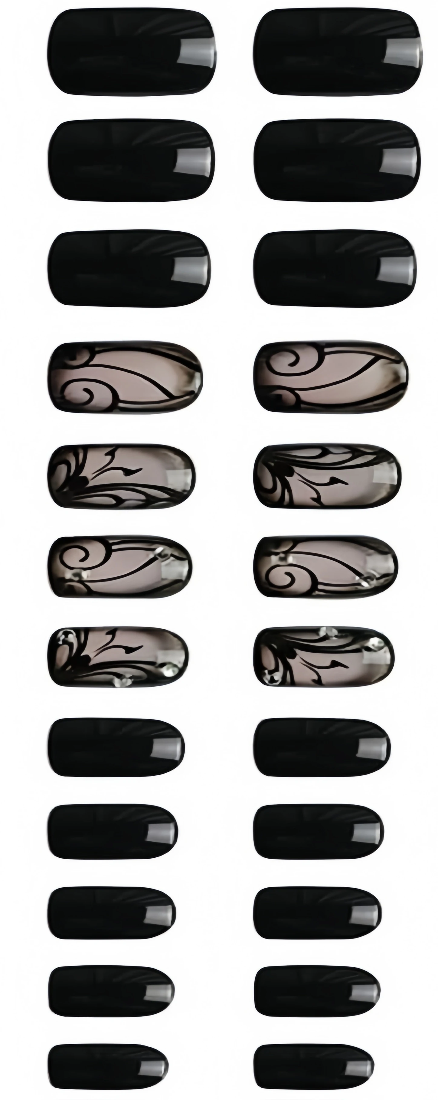 24Pcs Solid Black Short False Nails with Rose Pattern Design Ballerina Square Artificial Full Cover Press on Nail Tips for Girls - Detail 1