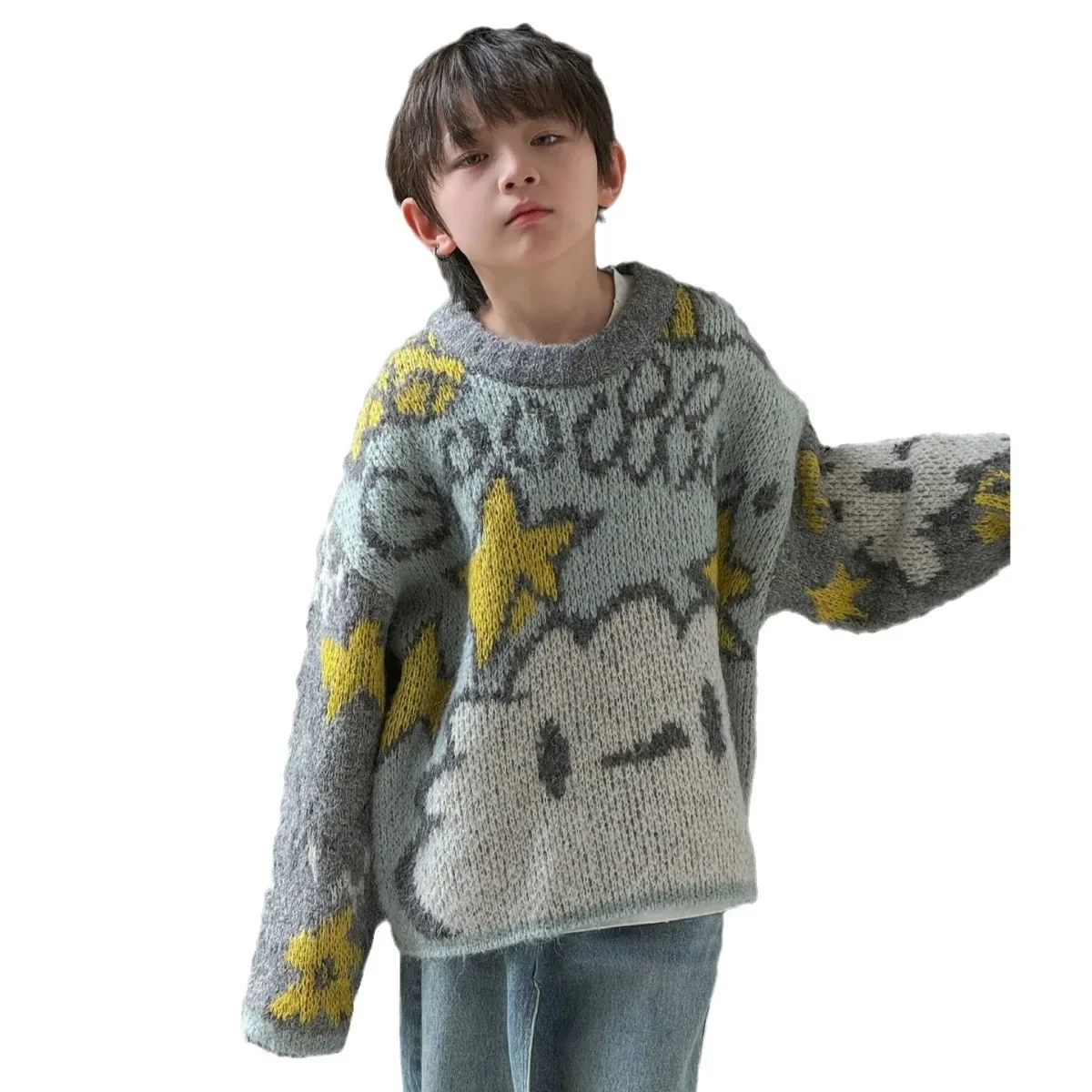 2024 Autumn Korean Edition New Graffiti Cute Sweater for Middle aged Children