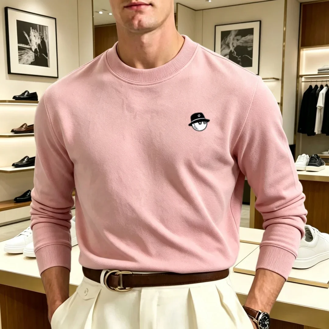 Soft cotton high-end brand men's long sleeved round neck T-shirt autumn fashion embroidered loose Korean sweatshirt casual top image 3