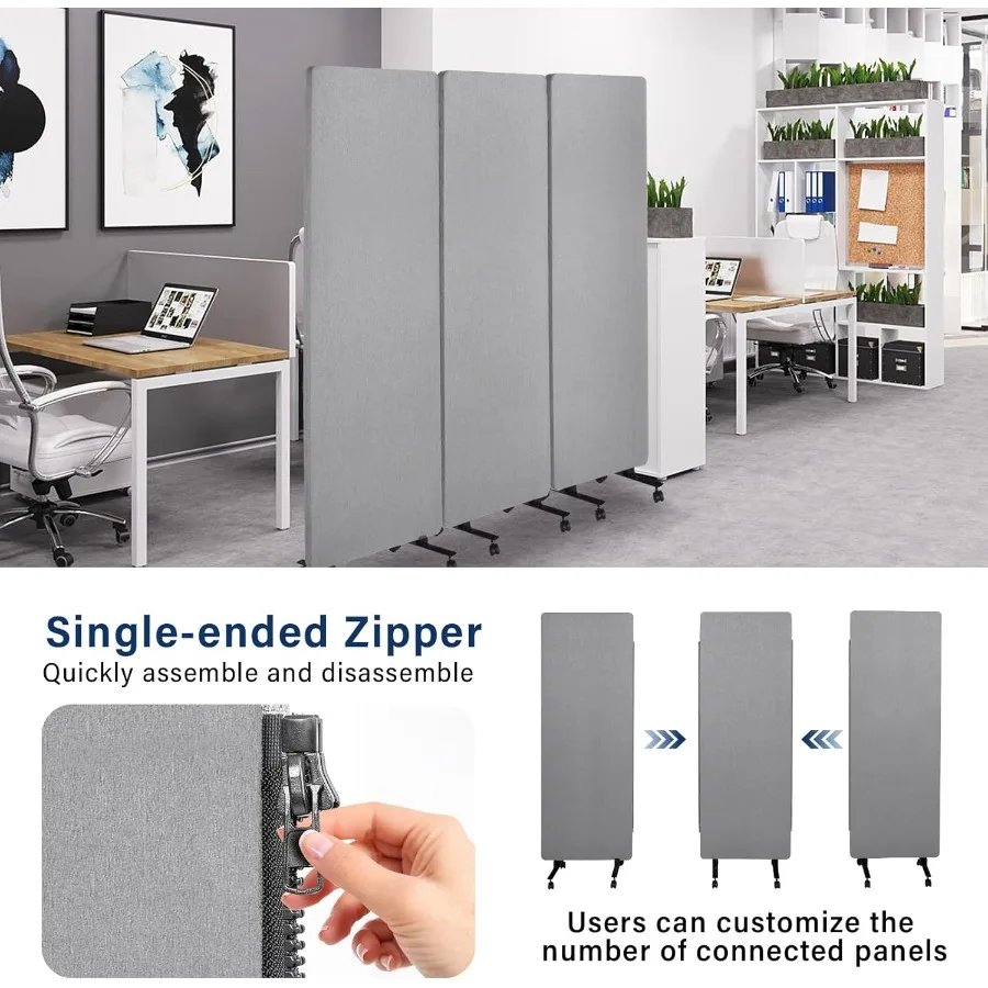 72 × 66 أقسام مكتبية 3 لوحات فواصل مقاومة للصوت لمقسم غرفة المكتب لوحة الخصوصية مع عجلات تيم محمول