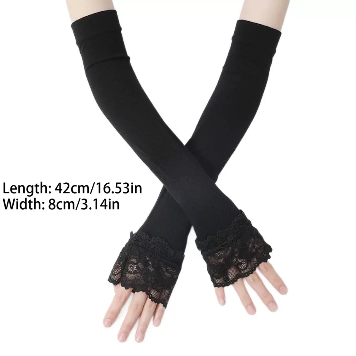 Women Long Elastic Arm Sleeve Fingerless Driving Gloves Sexy Lace Arm Cover Sun Protection Wrist Sleeve Comfort Soft Mittens view 6