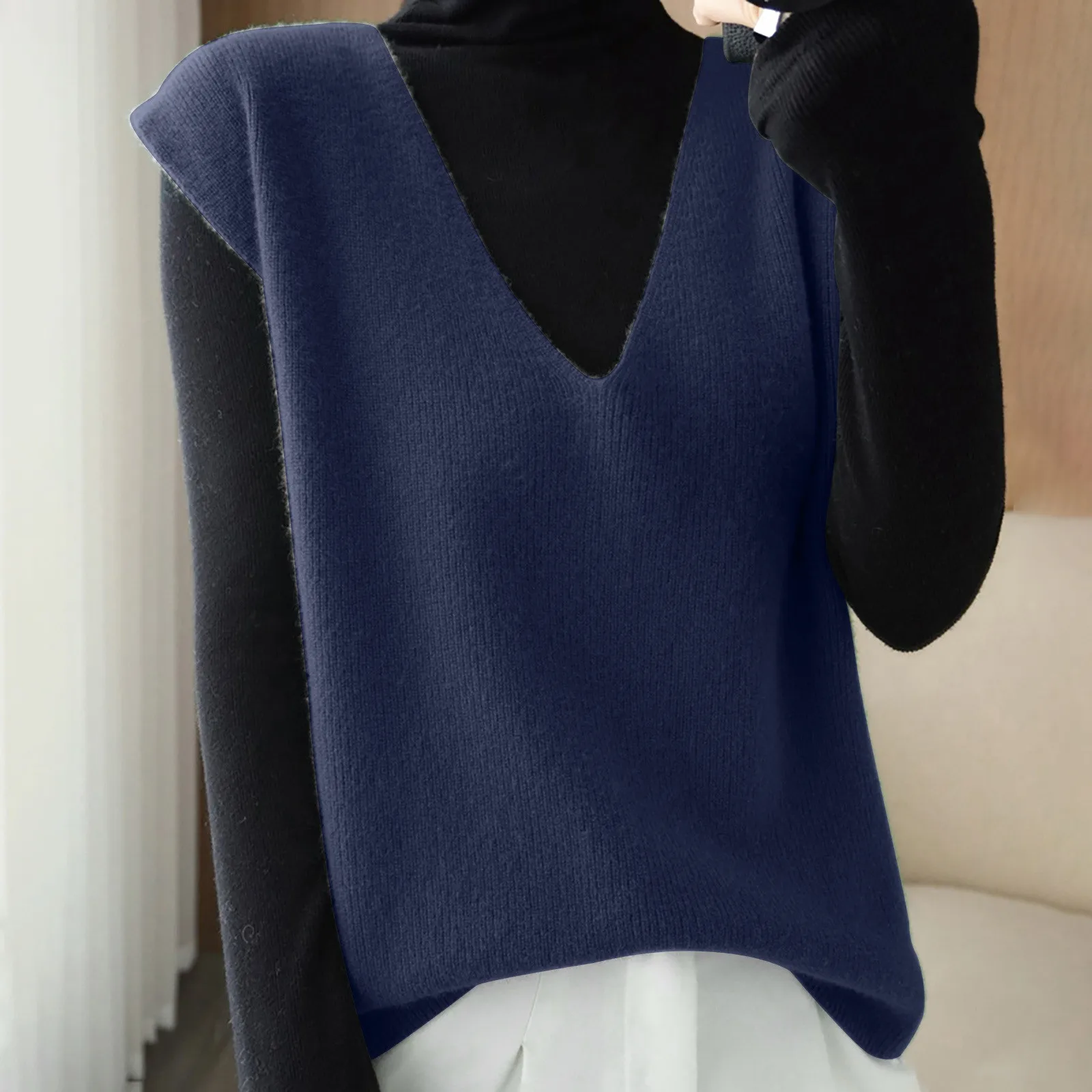 

Women's Knit Vest Deep V Neck Loose Fitting Lightweight Sweater Women Holiday Sweaters for Women Pullover Sweaters for Women Zip