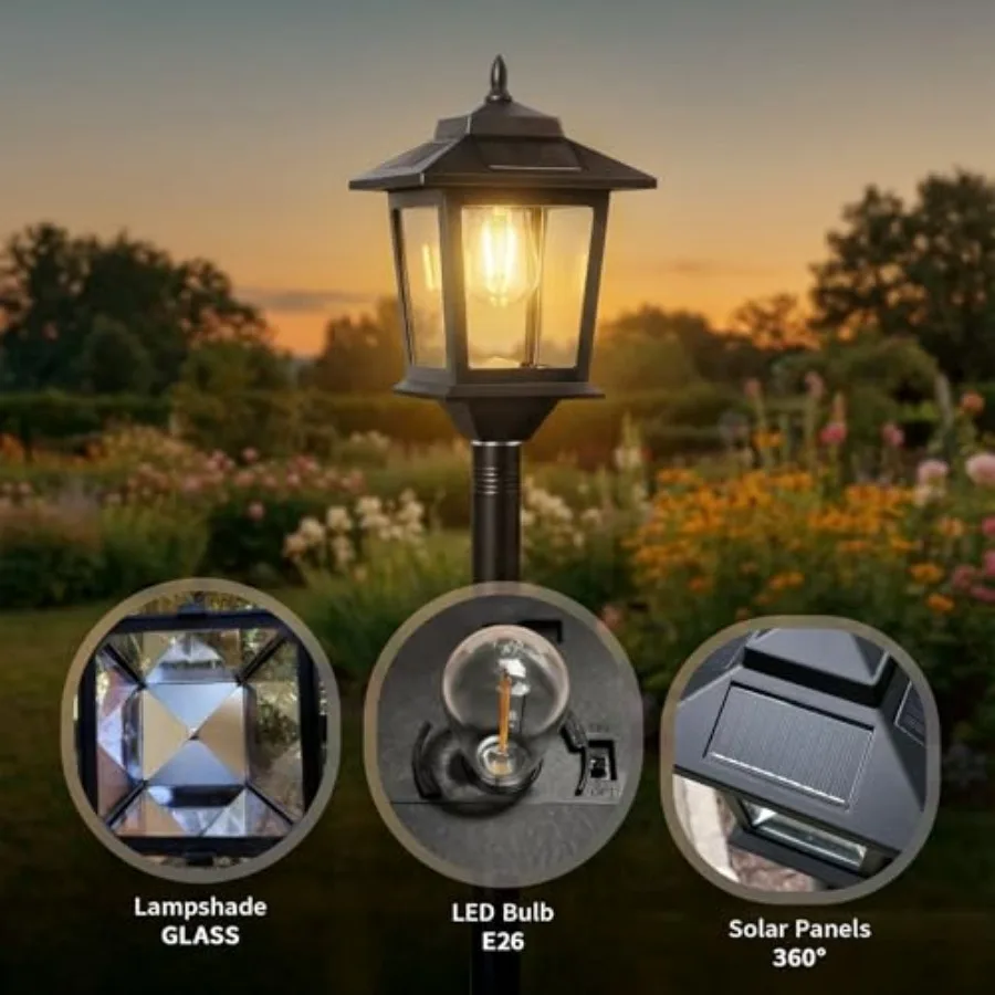 Outdoor Solar Post Lights, 2-Pack 63" Dusk to Dawn Solar Lamp Posts, Waterproof Floor Lamps, Warm White Pole Lights for Patio w view 5
