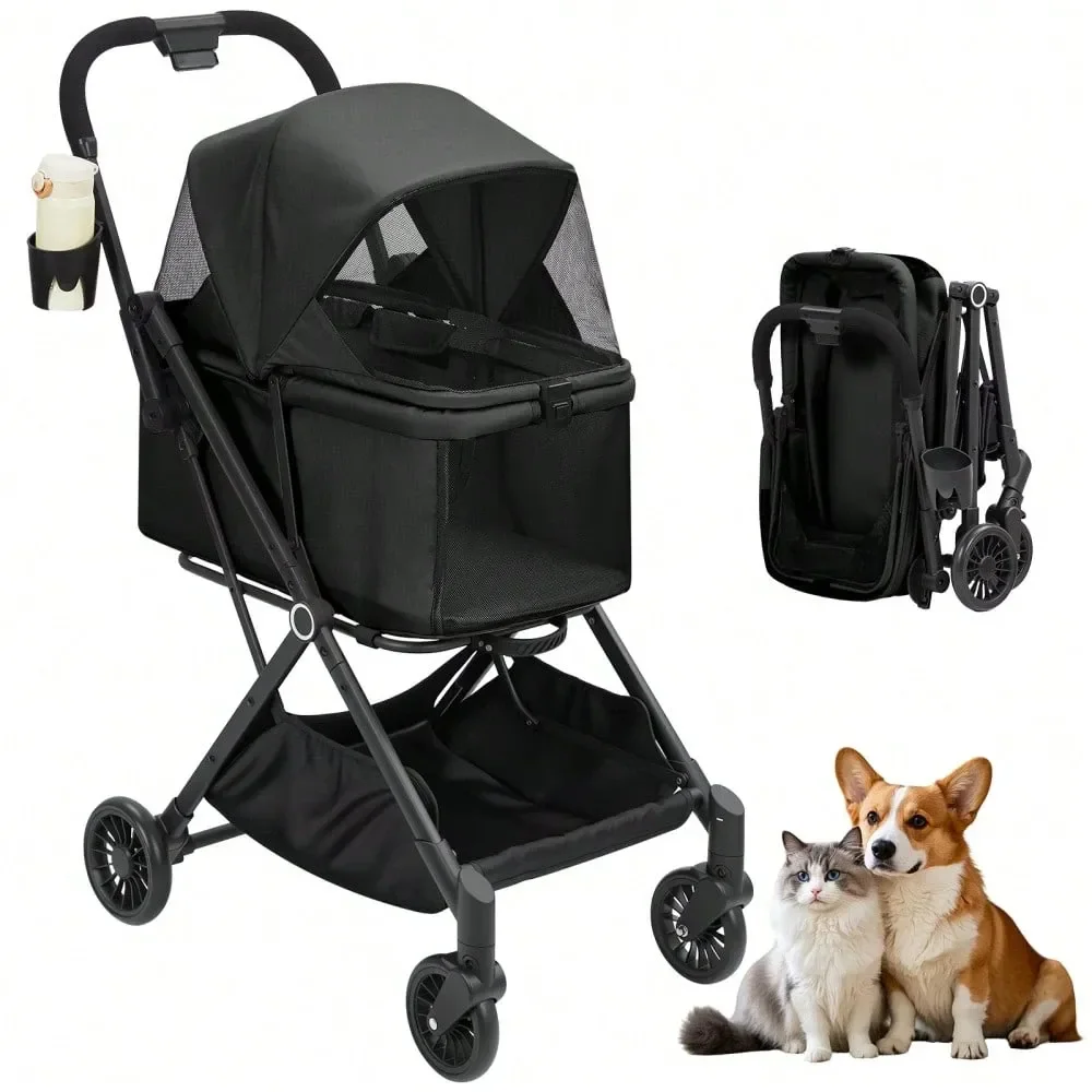 

Pet Stroller With 4 Wheels, Foldable Pet Travel Carrier For Small Medium Dogs Cats To 50lbs,Lightweight Travel Carrier With