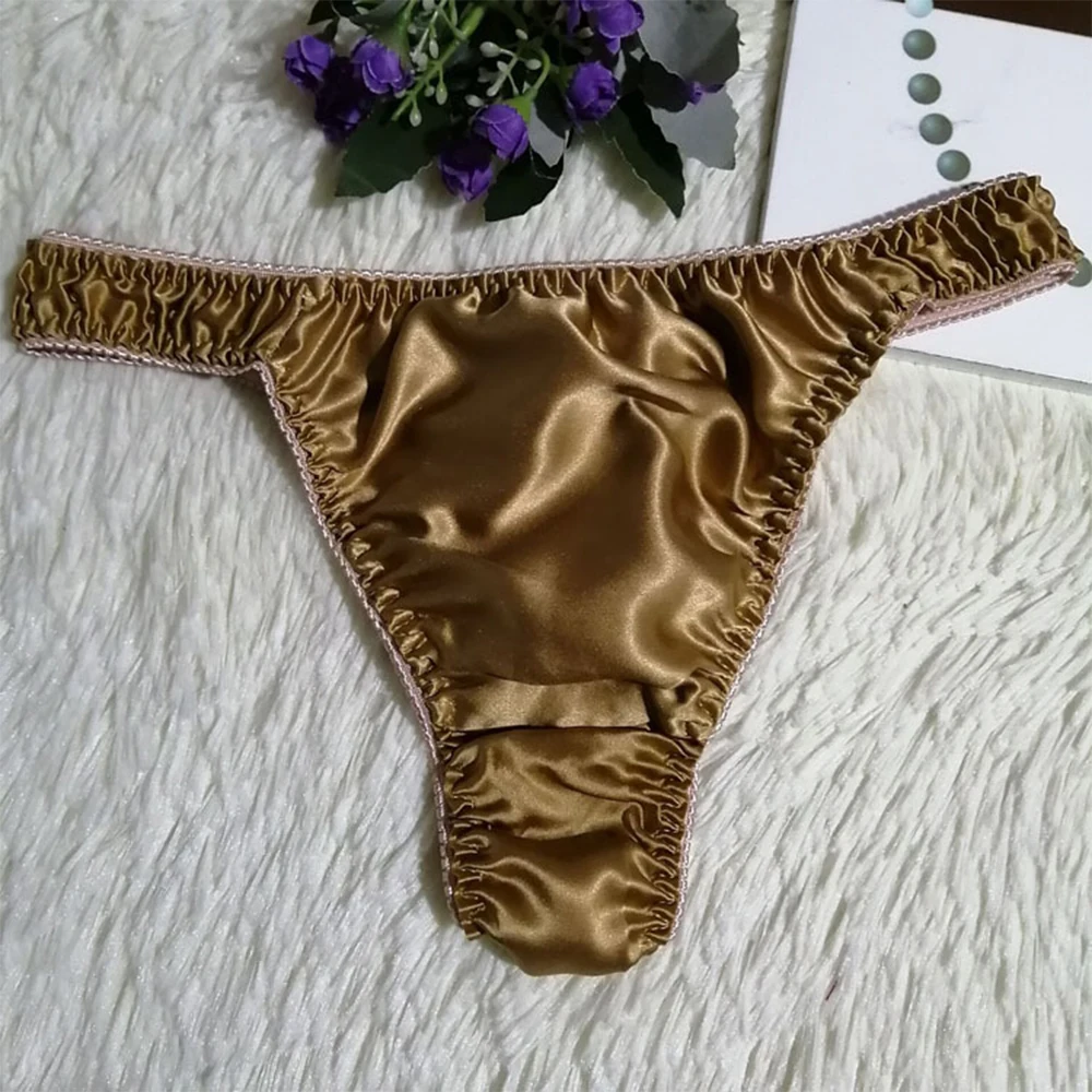 Silk Satin Briefs Men Smooth Soft Underwear G-string Thongs Penis Pouch Underpants Comfortable Panties Bulge Pouch Knicker