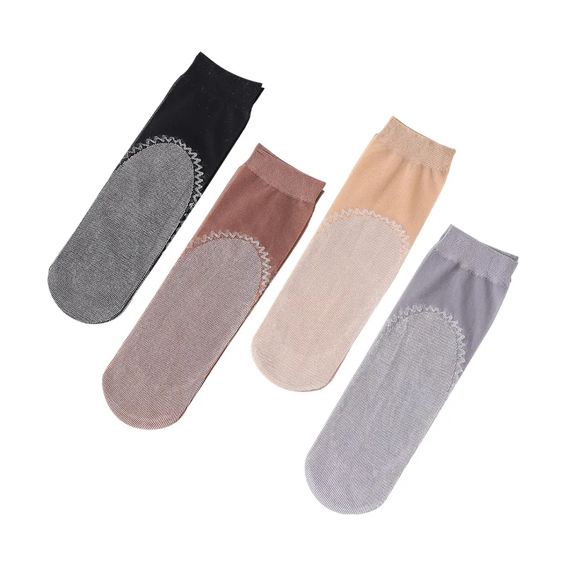 Spring Summer 10/1 Pairs Women Soft Socks Thin Silk Socks Non-Slip Bottom Splice Fashion Transparent Ladies Breathable Sock