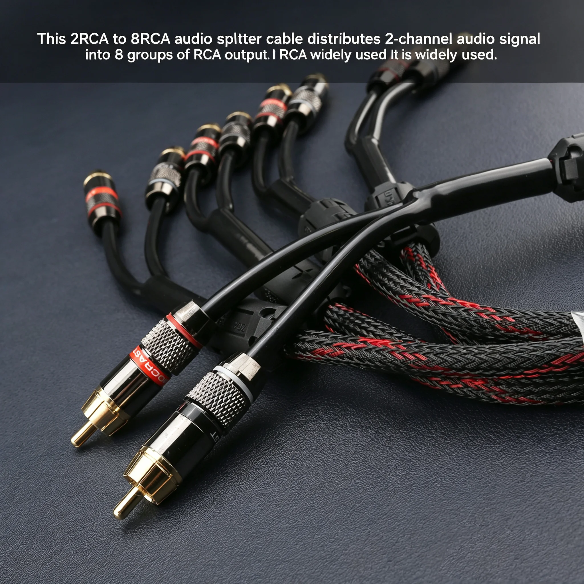 Gold Plated 2 RCA Input to 8 RCA Output Male 4 Core OFC Copper HiFi Audiophile RCA Splitter Y Cable For AV Receiver Amplifier