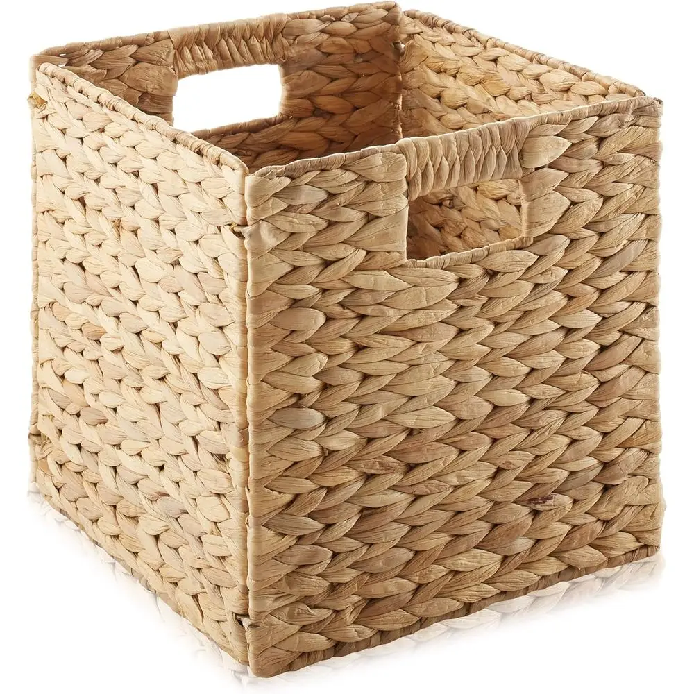 10.5" x 10.5" Water Hyacinth Storage Baskets, Natural - Set o 6 Collapsible Cube Organizers, Woven Bins or Bathroom, Bedroom, La - view 3