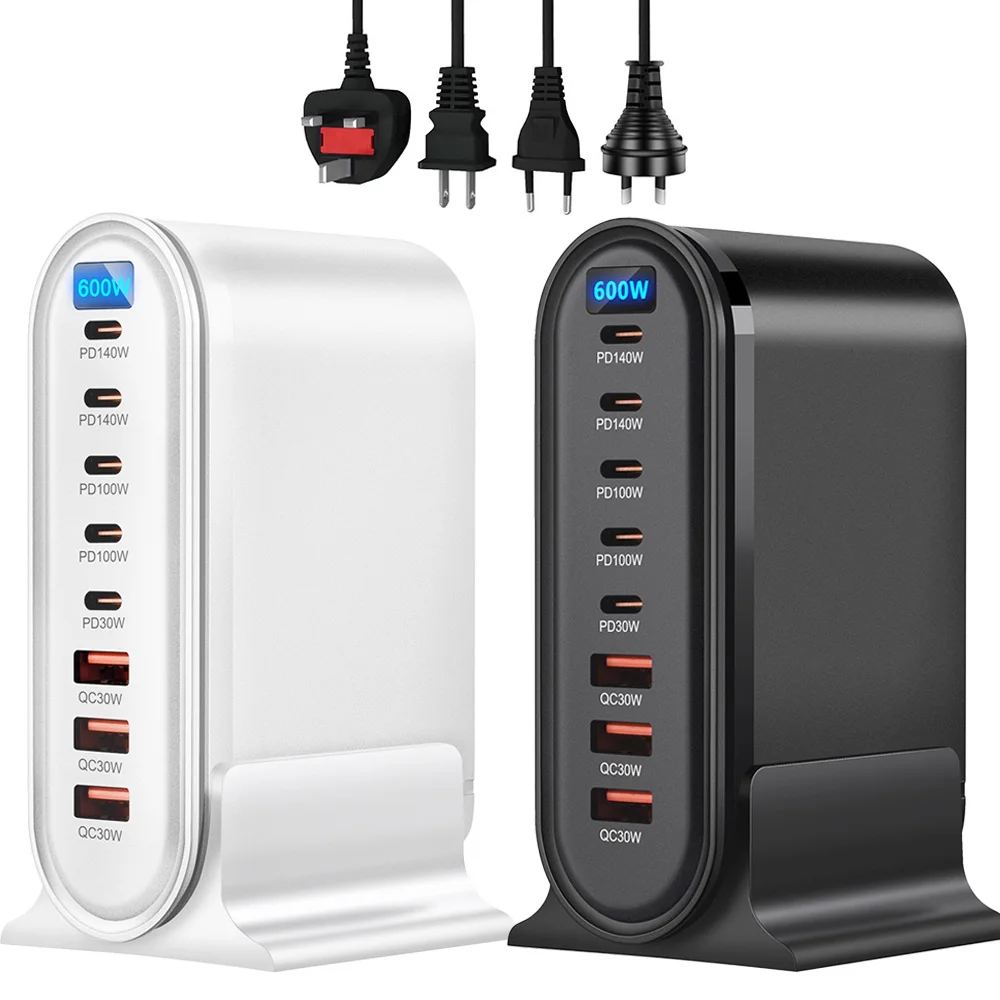 Hot 600W GaN Desktop Fast Charger LED Display 8 Ports PD Type C USB Fast Charging Station Adapter For iPhone/Samsung/Xiaomi/iPad
