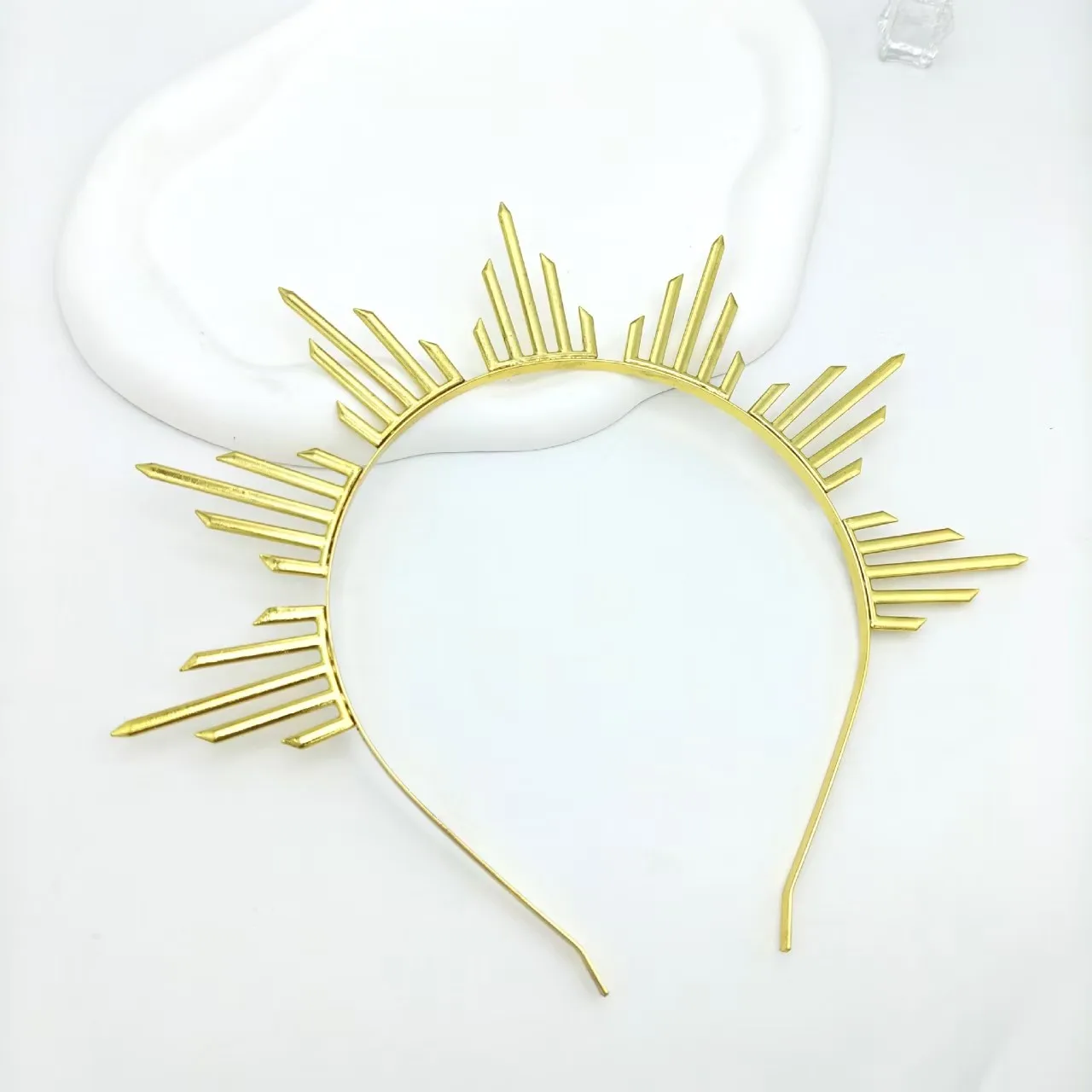 Europeu e americano metal sol deusa madonna abertura headpiece deusa desfile de moda exagerada lolita headdcrown headpiece