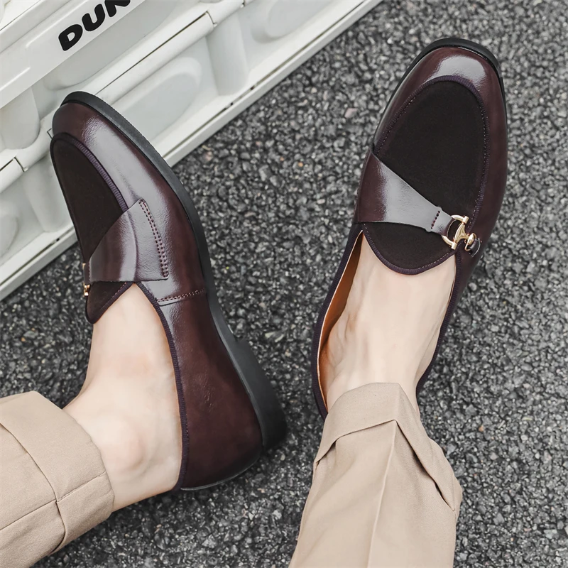 

Мужская повседневная кожаная обувь с пряжкой, модная вечерняя свадебная обувь, мужские удобные туфли на плоской подошве для вождения, мужские мокасины, лоферы, европейские размеры 38-46