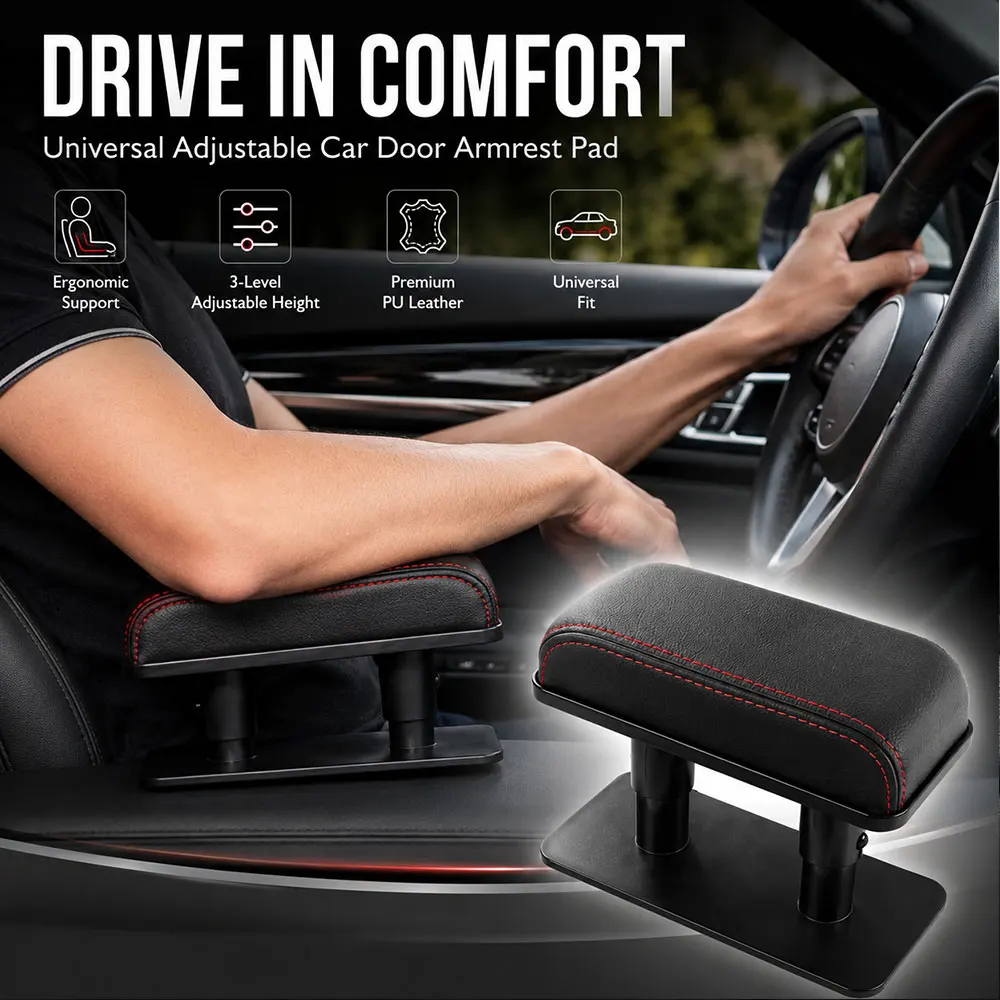 3 Level Adjustable Car Door Armrest Pad PU Leather Elbow Support Cushion Car Arm Rest Comfort Driving Interior Decor Accessories