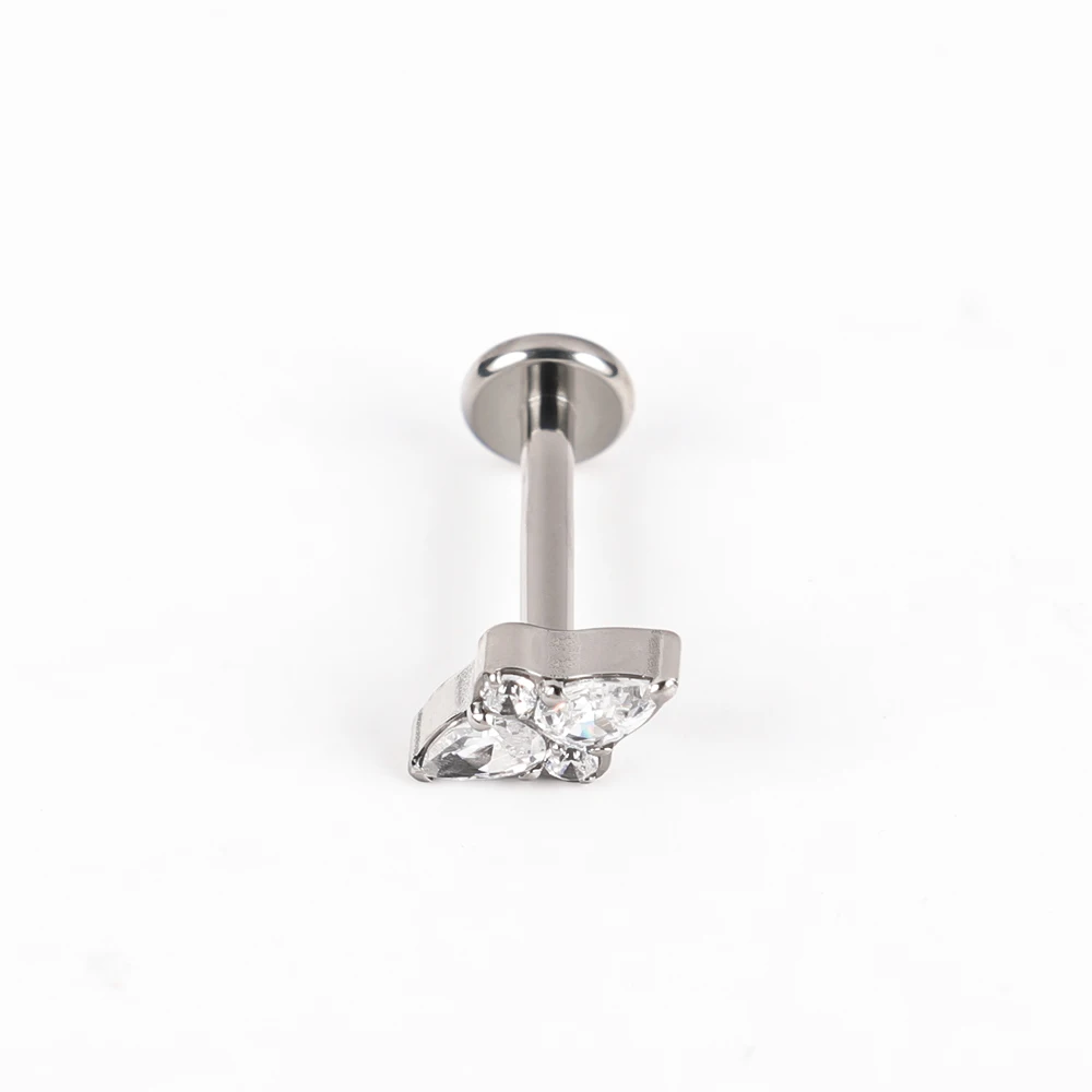 1 Titanium G23 Precision Carved Zircon Inlaid Inner Tooth Puncture Lip Nail