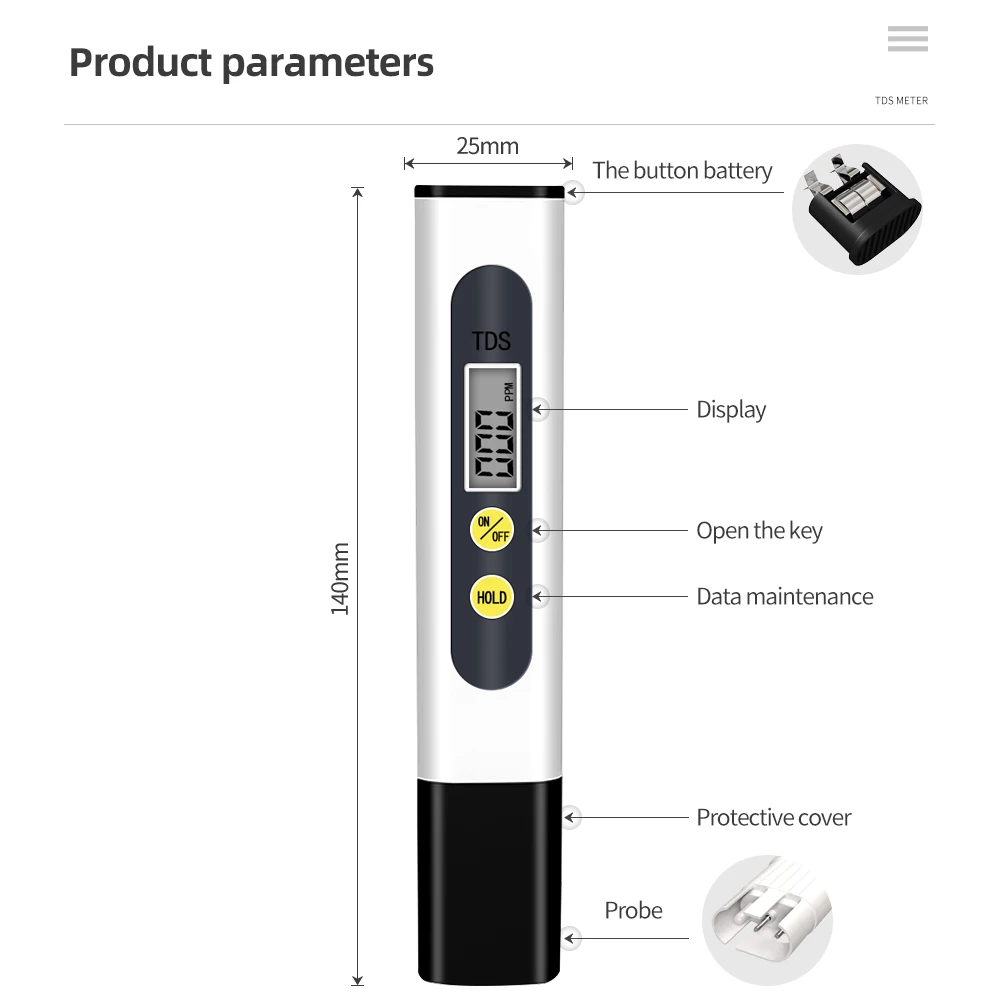 TDS Đo Kỹ Thuật Số Bút Thử Nước 0-9990ppm Nước Uống Chất Lượng Máy Phân Tích Máy Lọc Test Thử Nhanh Bể Cá Thủy Canh Hồ