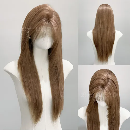 Imagen 1 del producto Peluca Rosa Marrón Mujer Pelo Largo Pelo Liso Moda Natural Diaria Realistic Lindo Mujer Tocado Completo