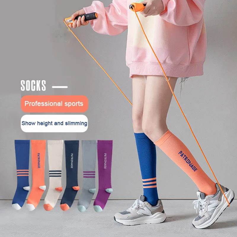 Socks New AB combination Women's Girl Fashion Compression sock Slimming Knee-high Cotton 100%  professional sports pressure thin