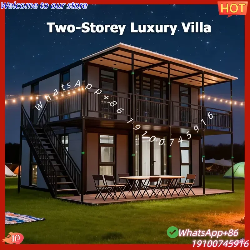 CE Two-Story Expandable Container Building Prefabricated Modular Home 20-Foot Double-Story Steel Structure Roof Deck Villa