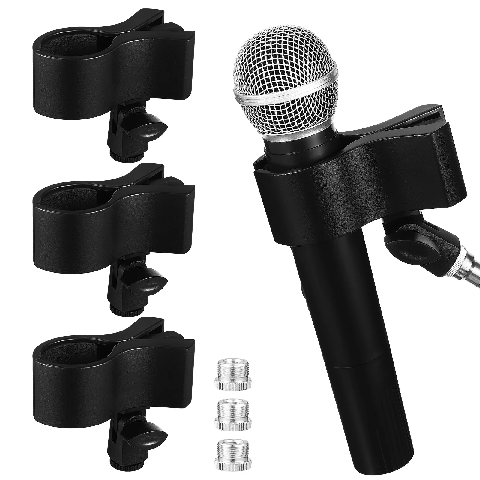 

3 pcs Microphone Stand Clamp Adjustable Clip Holder Desktop Adapter Thread Compatible ABS Plastic Reusable Vibration Noise