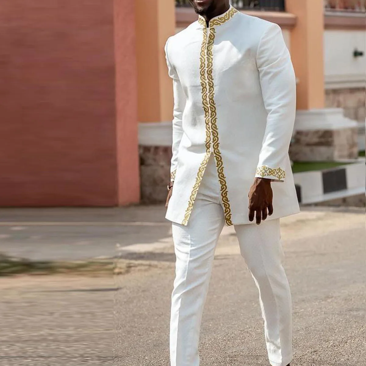 

African Garment Set Stand Collar Tops Embroidery World Apparel Africa Clothing Traditional Straight Pants Ankle Length Autumn