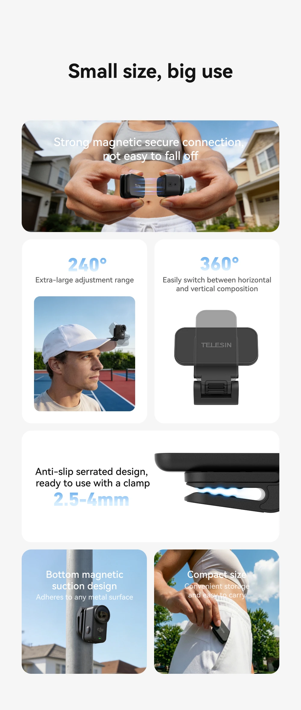 TELESIN Magnetic Quick Release Cap Hat Clip Mount Adjustable Angle For DJI OSMO Nano Insta360 Go Ultra Action Camera Accessories