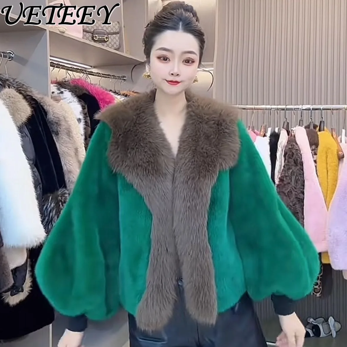 

Роскошное норковое меховое теплое толстое модное короткое плюшевое пальто 2025 Новое зимнее высококачественное новое модное меховое пальто с рукавами-фонариками для женщин