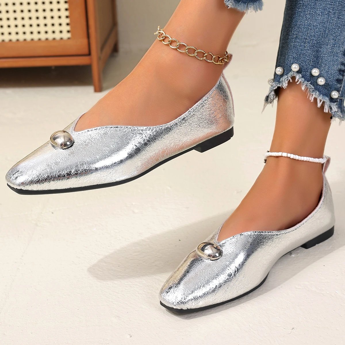 Frauen Wohnungen Plus Größe Französisch Stil Schuhe One Step Flache Karree Loafers Schuhe Vielseitige Bequeme Sommer Turnschuhe Frauen – Detail 7