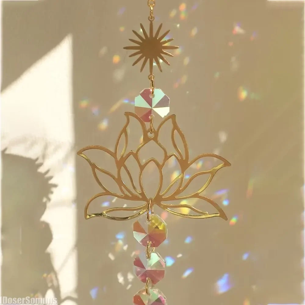 1 Stuk Suncatcher Tuinieren Ambachten Gouden Lotus Ab Kleurrijke Waterdruppel Hanger Kristallen Decoratie Hanger